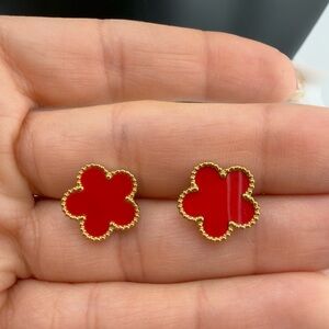 Clover Alhambra Gold and Red Flower Stud Earrings